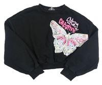 Černá crop mikina s mikina s motýlem Primark