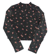 Černá síťovaná crop halenka s kytičkami New Look