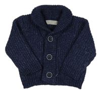 Tmavomodrý melírovaný žebrovaný propínací svetr Primark