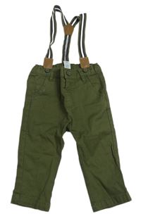 Khaki plátěné kalhoty s odepínacími kšandami C&A