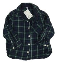 Nové - Tmavomodro-zeleno-bílá kostkovaná flanelová košile 