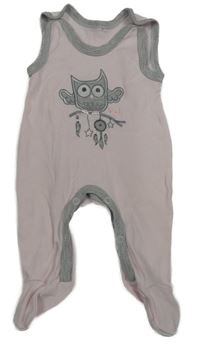 Světlerůžovo-šedé dupačky se sovou 