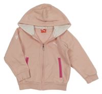 Světlerůžová propínací mikina s logem a kapucí Puma