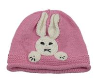 Růžová pletená čepice s králíčkem 