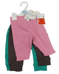 Nové - 3x - Růžové legíny + hnědé tepláky s puntíky + zelené tepláky M&S