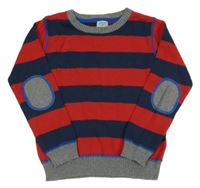 Tmavomodro-červený pruhovaný svetr s náloketníky F&F