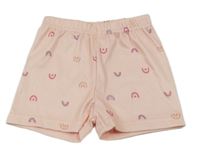 Světlerůžové žebrované kraťasy s duhami 