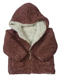 Hnědo-starorůžový melírovaný vlněný propínací zateplený svetr s kapucí Nutmeg