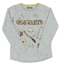 Světlešedé melírované triko s obrázky - Harry Potter a flitry character