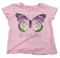 Světlerůžové melírované crop tričko s motýlkem PRIMARK