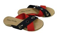 Béžovo-zlato-červeno-černé koženkovo/textilní pantofle s kotvami Alba Moda vel. 35