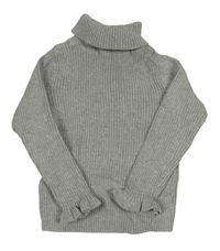 Šedý melírovaný žebrovaný svetrový rolák s volánky Matalan