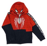 Červeno-tmavomodrá propínací mikina s pavoukem a pruhem a kapucí - Spider-man MARVEL
