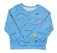 Modrá slabá mikina s dinosaury a srdíčky SHEIN