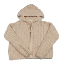 Světlepudrový žebrovaný chlupatý propínací oversize crop svetr s kapucí Next