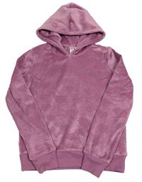 Starorůžová plyšová mikina se srdíčky a kapucí zn. Jezzie's