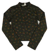 Tmavokhaki crop rolák s kytičkami