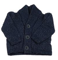 Tmavomodrý melírovaný žebrovaný propínací svetr PRIMARK