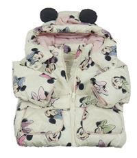 Smetanová prošívaná šusťáková zimní bunda s Minnie a kapucí PRIMARK