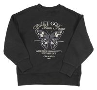 Černošedá mikina s motýlkem a nápisy Matalan