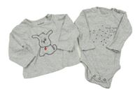 2Set - Světlešedé melírované triko s pejskem KANZ + body s hvězdou coolclub