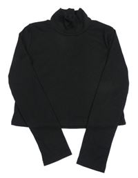 Černý žebrovaný crop rolák SHEIN