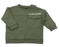 Khaki mikina s nápisem a kapsou F&F