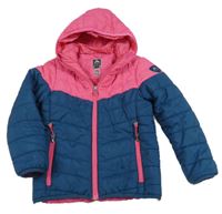 Tmavopetrolejovo/růžová prošívaná šusťáková funkční zimní bunda s nášivkou a kapucí McKinley