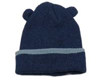 Tmavomodrá melírovaná žebrovaná čepice s oušky George