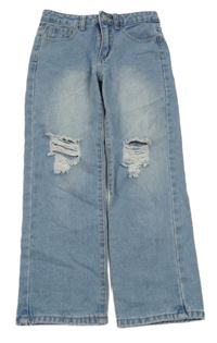 Světlemodré wide leg rifle s prošoupanými koleny SHEIN