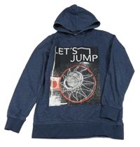 Tmavomodrá melírovaná mikina s basketbalovým košem a míčem a kapucí Chapter young