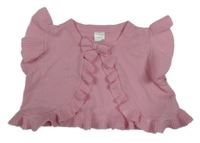 Růžová pletená propínací vesta s mašlí a volánky Next