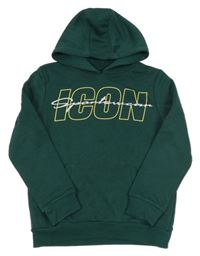 Smaragdová mikina s nápisy a kapsou a kapucí PRIMARK