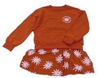 Rezavé teplákovo/lehké šaty s květy a nápisy L&D