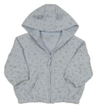 Světlemodrá prošívaná propínací vyteplená oversize mikina s kytičkami a kapucí s oušky Next