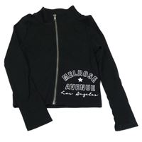 Černá žebrovaná propínací crop mikina s nápisy RIVER ISLAND