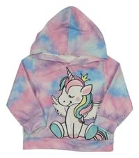 Duhová batikovaná mikina s jednorožcem a kapucí SHEIN