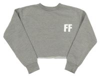 Šedá melírovaná crop mikina s písmenky a nápisem a hvězdičkami SF