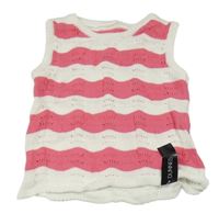Nové - bílo-růžová pruhovaná perforovaná pletená vesta St. Bernard