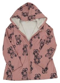 Starorůžová manšestrová zateplená parka s medvídky a kapucí SHEIN