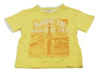 Žluto-bílé tričko s nápisy a surfy Vertbaudet