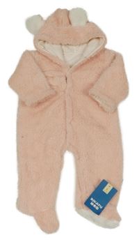 Nové - světlerůžová chlupatá podšitá kombinéza s kapucí s oušky