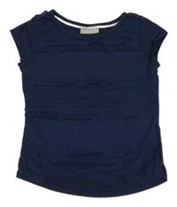 Tmavomodré melírované tričko se síťovinou a krajkovými volánky Matalan