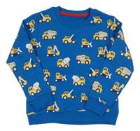 Cobaltově modrá mikina se stavebními stroji 