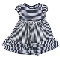 Tmavomodro-bílé pruhované šaty s mašlí Topolino