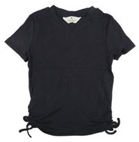 Černé crop tričko s nařasením a mašlemi H&M