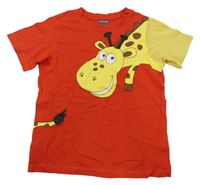 Červeno-okrové tričko se žirafou KIDSWORLD