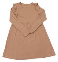Světlehnědé žebrované šaty s volánky H&M