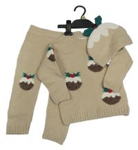 Nové - 3Set - Béžoý melírovaný svetr s pudingy + pletené kalhoty + čepice F&F