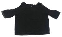 Černá puntíkatá třpytivá crop halenka s průstřihy H&M